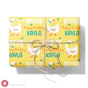 Duck Goose Birthday Name Wrapping Paper, Personalized Farm Custom Gift Wrap, Baby & Kids