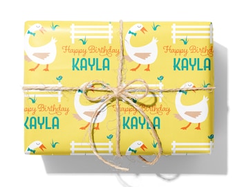 Duck Goose Birthday Name Wrapping Paper, Personalized Farm Custom Gift Wrap, Baby & Kids