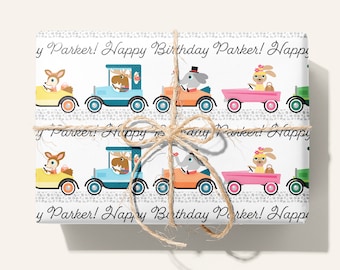 Cars Birthday Wrapping Paper, Personalized Name, Animal Retro Race Car Party Custom Gift Wrap, Baby & Kids