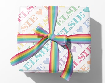 Personalized Rainbow Name Wrapping Paper, Custom Gift Wrap, Baby Shower, Birthday, Kids, Teen