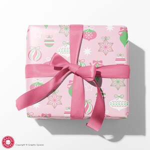 Pink Christmas Retro Ornament Wrapping Paper, Holiday Pastel Gift Wrap