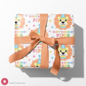 Pastel Lion Birthday Wrapping Paper, Personalized Name Custom Safari Jungle Gift Wrap, Baby & Kids