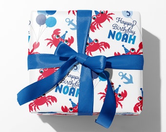 Crab Birthday Wrapping Paper, Personalized Name Under the Sea Custom Ocean Gift Wrap, Baby & Kids