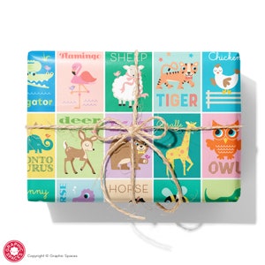 Animal Friends Wrapping Paper, Boy or Girl Birthday Party, Baby Shower, Kids All Occasion
