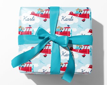 Airplane GIRL Wrapping Paper, Personalized Name, Birthday, Baby Shower, Custom Gift Wrap, Baby & Kids