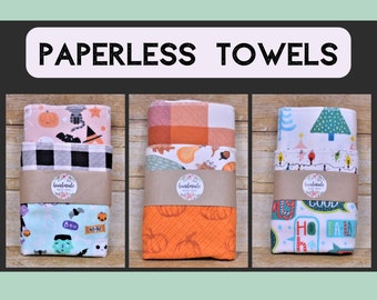 Reusable, Paperless Towels, Un Paper Towels, Kitchen Towels, Zero Waste, Halloween, Autumn, Fall, Christmas, Winter