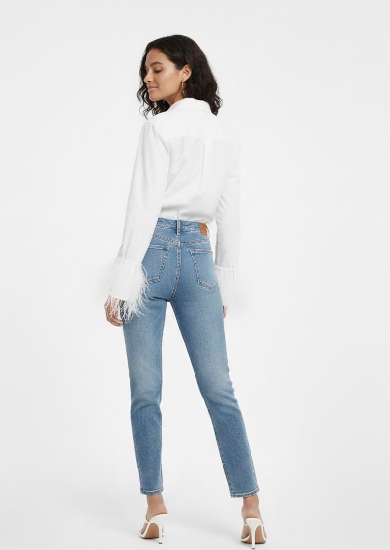 White Button Down | Ostrich Feather Sleeves image 2