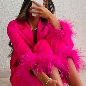 Versand am nächsten Tag! Pyjama Set aus echten Straußenfedern! Valentinstag Geschenk! Party Pyjamas Set in PINK!