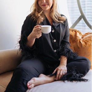 Black REAL Ostrich Feather Pajama Set | Party Pajamas Set in BLACK! Next Day Shipping | Perfect Holiday Gift!