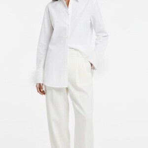 White Button Down | Ostrich Feather Sleeves image 6