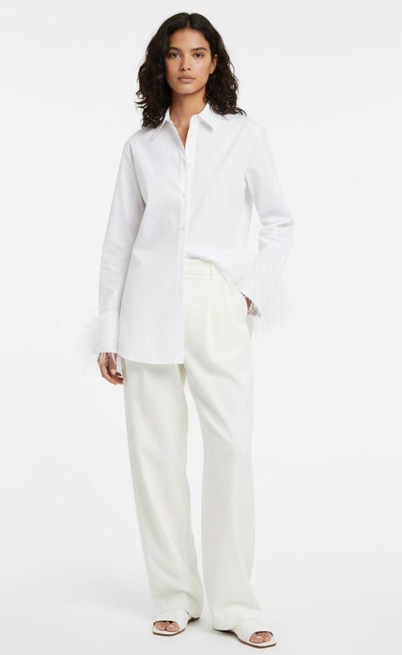 White Button Down | Ostrich Feather Sleeves image 6