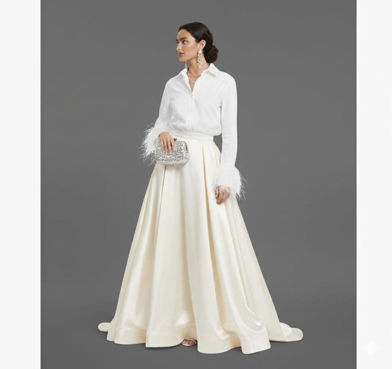 White Button Down | Ostrich Feather Sleeves image 4