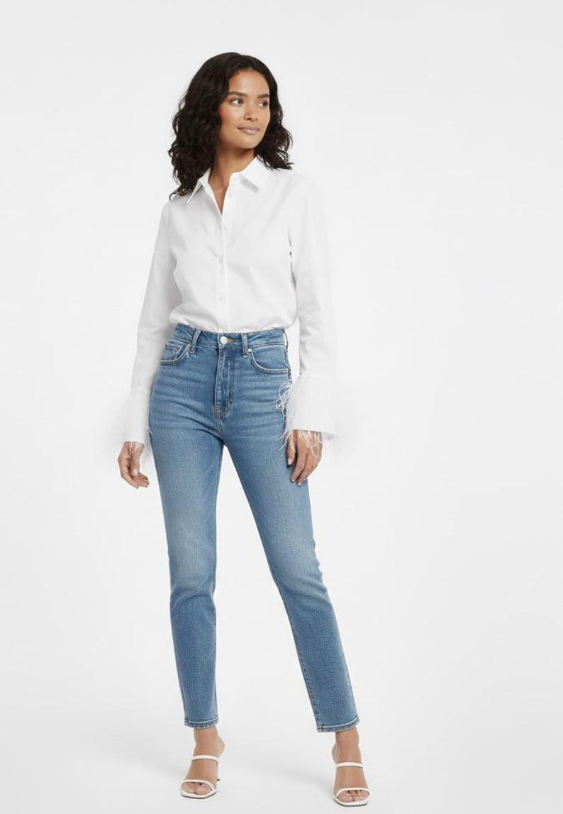 White Button Down | Ostrich Feather Sleeves image 3
