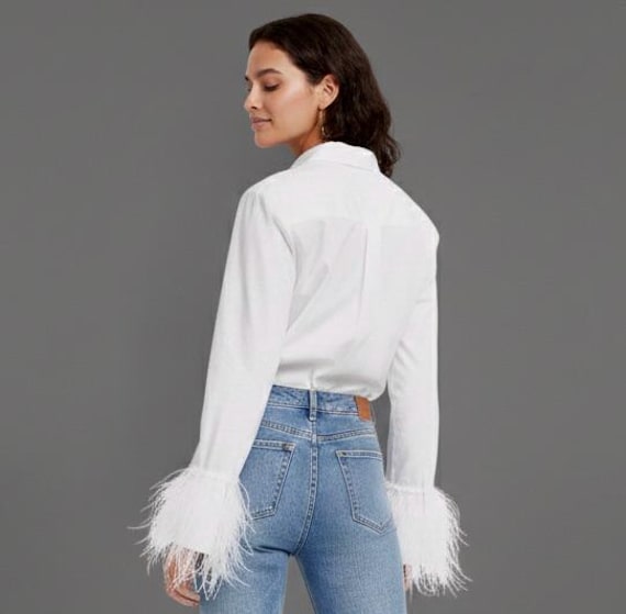 White Button Down | Ostrich Feather Sleeves