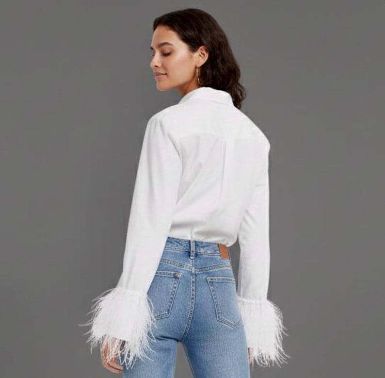 White Button Down | Ostrich Feather Sleeves image 1