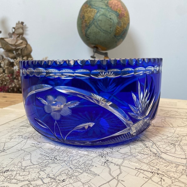 Coupe en cristal de Saint Louis bleu cobalt vintage très rare