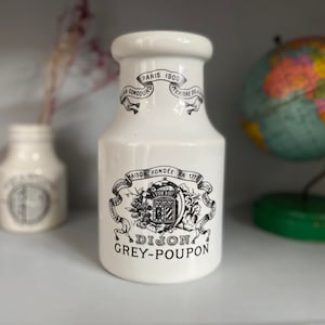 Old mustard pot SARREGUEMINES Dijon Grey-Poupon early 20th century very large model made in France - Antique French Vintage Ironstone