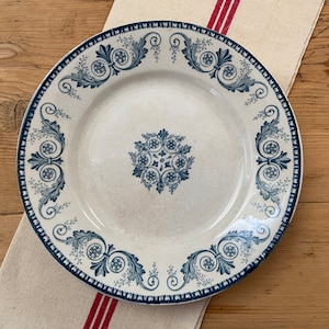 Plato de postre Lunéville "Malmaison" tierra de hierro azul rara - Piedra de hierro vintage francesa antigua -