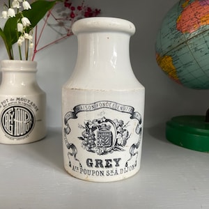 Old mustard pot CREIL and MONTEREAU Dijon Grey-Poupon early 20th century medium format vintage iron earth - French Vintage Ironstone -