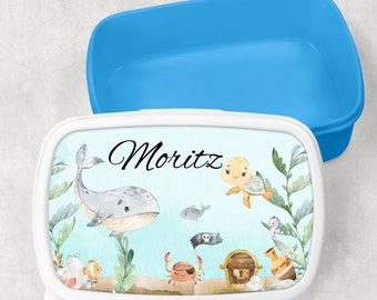 Personalisierte Brotdose/ Lunchbox mit Trennsteg Meerestiere/ Meer