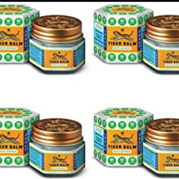 TIGER Balm WHITE onguent pour maux de tête, nez bouché, courbatures et douleurs boîte complète de 10 g x paquet de 4.