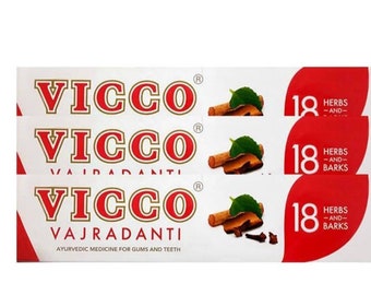 3X 200g Vicco Vajradanti Kruidentandpasta 200gX 3 pack 18 Herbs and Barks ayurvedische tandpasta