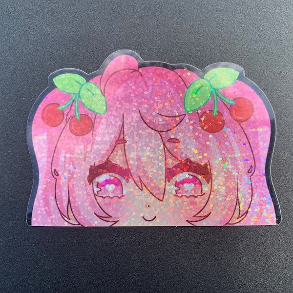 Hatsune Miku Sakura chibi peeker sticker glitter holo