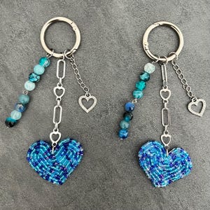 Blue beaded Heart Charm: Keychain Accessory