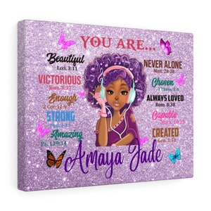 Black Girl You Are, Customized name, Purple Sparkle, Canvas Art, African American Girl Art, gifts for black girls
