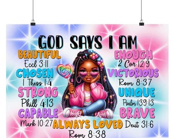 Dio dice che sono abbastanza, poster da parete cristiano / affermazione di fede per ragazze / regalo decorativo con le Scritture