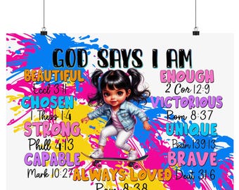 Dio dice che sono abbastanza, poster da parete cristiano / affermazione di fede per ragazze / regalo decorativo con le Scritture