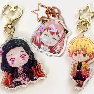 Chibi Holographic Keychain Anime Charm Anime Keychain Holographic Charm Chibi Acrylic Charm Acrylic Keychains Anya Charm Demon Keychain