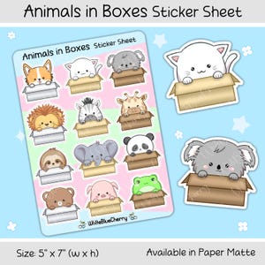 Hoja de pegatinas de animales en cajas, pegatinas de animales lindos, pegatinas divertidas de mascotas, pegatinas de animales para niños, pegatinas decorativas kawaii para guardería, pegatinas divertidas de mascotas