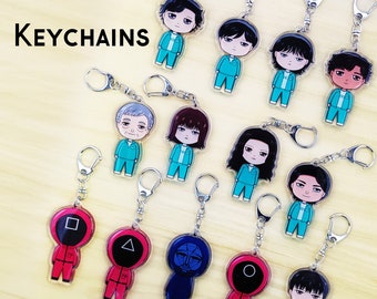 SG Keychain Acrylic Charm K-Drama Keyring Korean Drama Sticker Sheets Sticker Pack Labels Key Ring Green Player Red Soldier Sticker SG