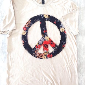 Peace Sign T-Shirt. Upcycled Hippie Tee.  Unisex Tee Tshirt. Peace Boho Shirt.  Ready to ship.