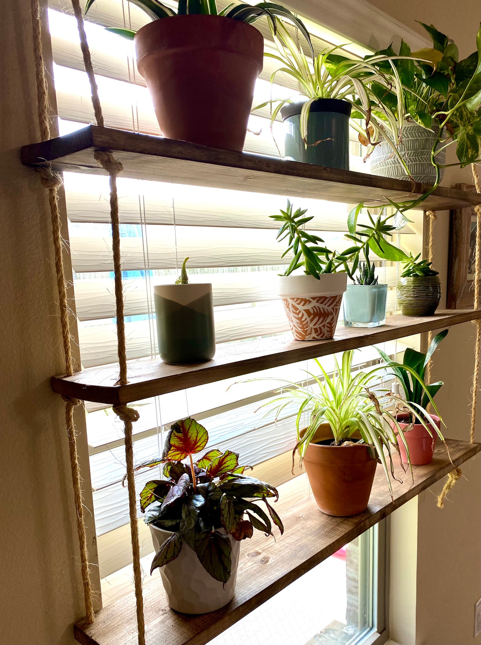 Window Plant Shelf 3 Tiered Hanging Wooden Window Shelf Hanging Window Shelf Window Floating