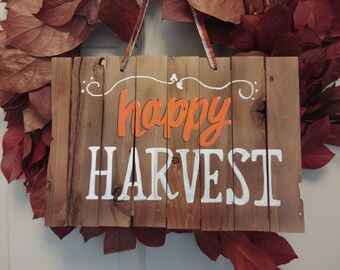 Fall - Happy Harvest Hanging Rustic Wooden Sign