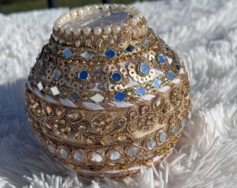 Indian Sequin Decorative Candle Holder, Indian Home Decor, Indian Housewarming Gift, Diwali Gift, Unique Indian Gift