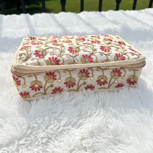 Bolsa para joias indiana, caixa para joias de casamento Zardozi, estojo para guardar joias de noiva, estojo para joias Nikkah, estojo para joias de viagem, bandeja para casamento indiana
