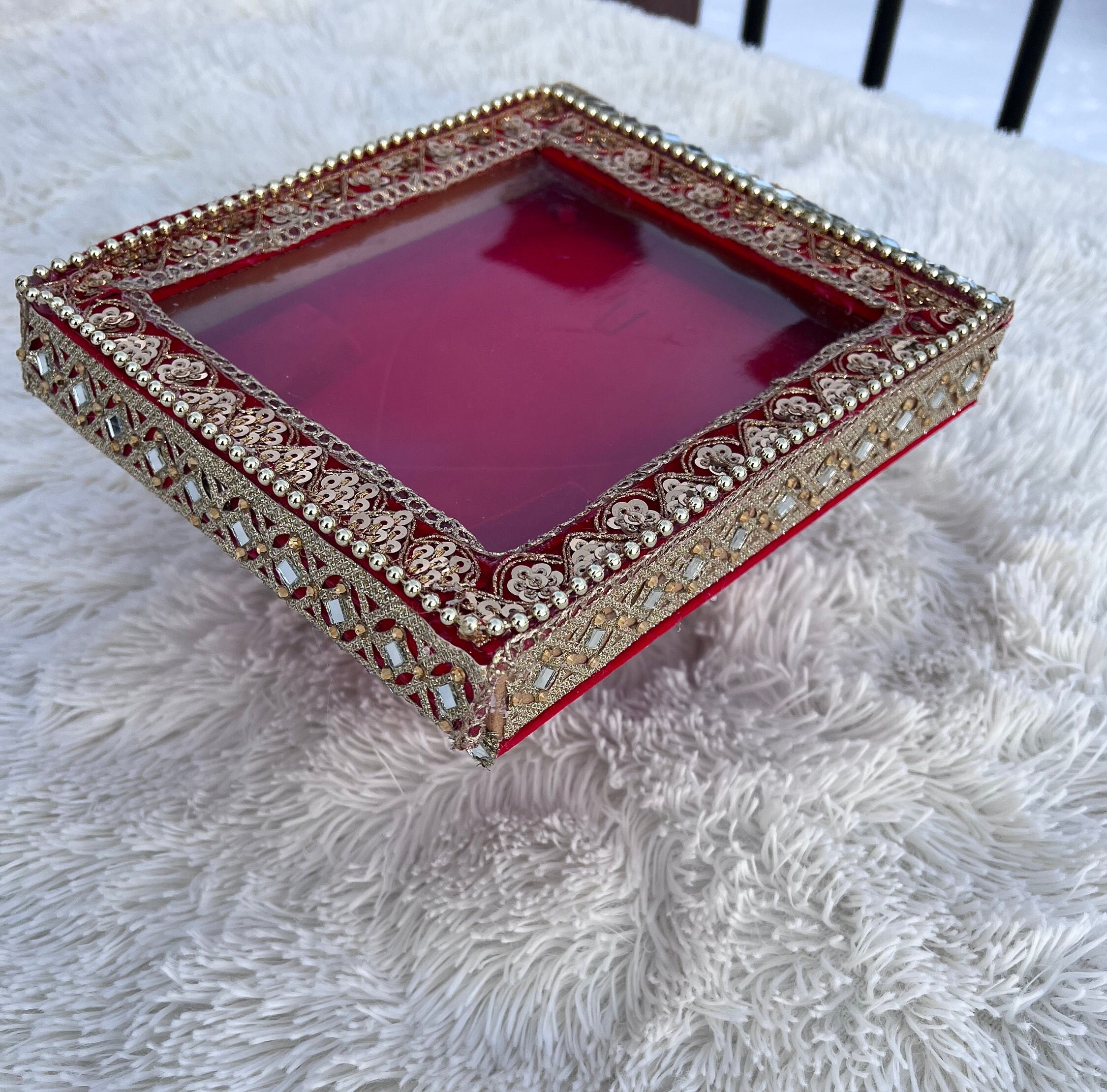 Gold Indian Jewelry Box, Bridal Jewelry Box, WINDOW Gift Boxes