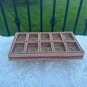 Red Compartment Wedding Tray, Nuts Tray, Henna Cones Tray, Indian wedding Decor,Haldi Plate,Diwali Hamper, Basket,Nikkah Thaal,Dry fruit