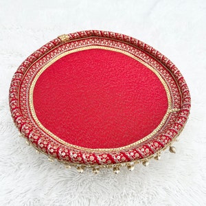 RED Wedding Tray, Henna Cones Tray, Indian wedding Decor, Haldi Plate, Diwali Hamper, Colorful Basket, Nikkah Thaal, Indian