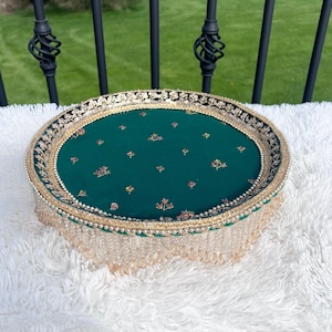 Green Wedding Tray, Henna Cones Tray, Indian wedding Decor, Mehndi cones Thaal Diwali Hamper,Wedding Basket,Nikkah Thaal, Sweets/Mithai Tray