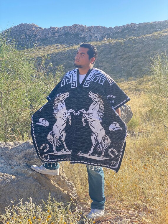 Mexican Poncho, Horse Poncho, Cowboy Poncho, Blanket Sarape Gaban, One size, 2 Sides
