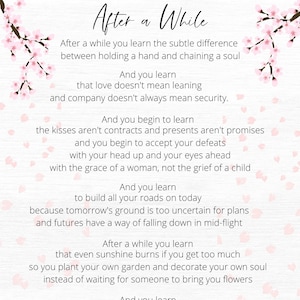 After a While, Inspirational Quote, INSTANT DOWNLOAD, Divorce, Loss, Relationships, Growth, Break-up, Grief, Heartbreak, Strength, Moving on