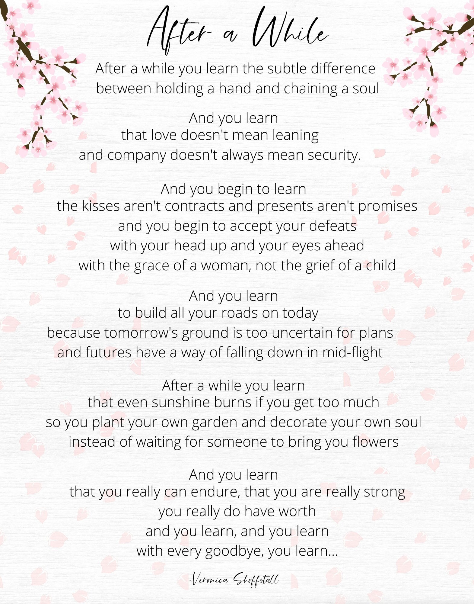 After a While, Inspirational Quote, INSTANT DOWNLOAD, Divorce, Loss, Relationships, Growth, Break-up, Grief, Heartbreak, Strength, Moving on