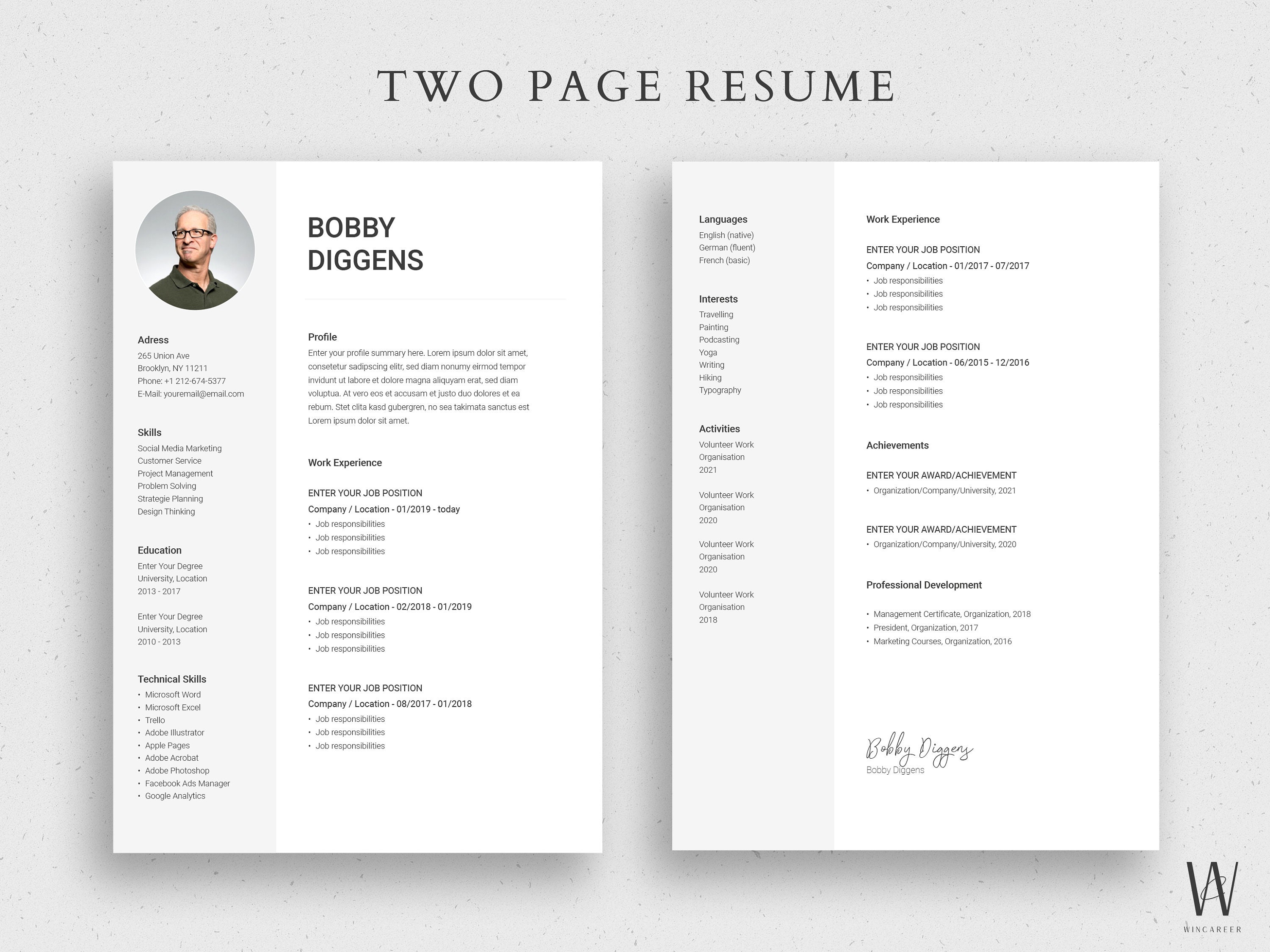 Resume Template CV Template Professional Resume Word Resume Etsy