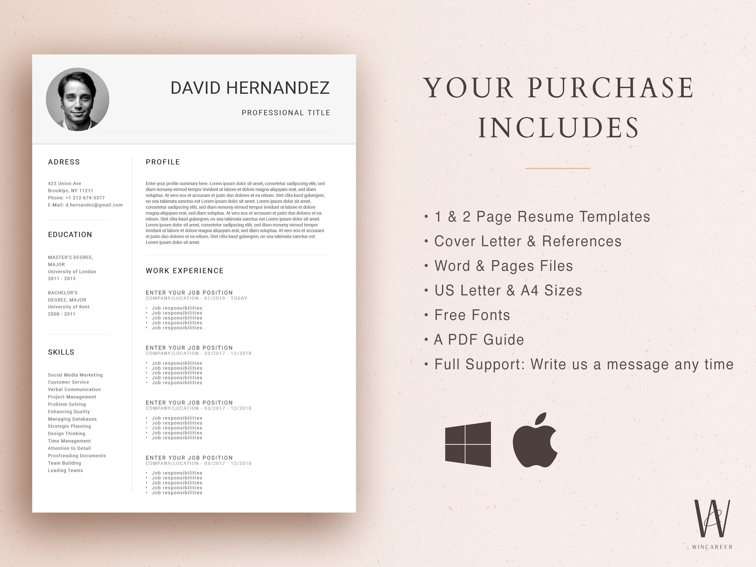 Modern Resume Template Word & Pages Resume With Cover Letter - Etsy