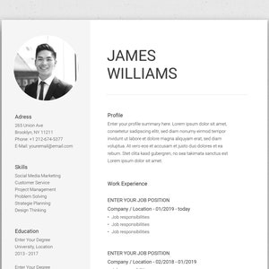 Resume Template, CV Template Professional Resume Template Word, Creative Resume Template with Photo Modern Resume Templates Instant Download