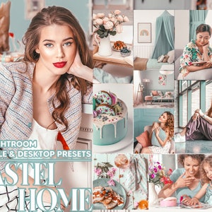 12 Pastel Home Lightroom Presets, Soft Skin Mobile Preset, Bright And Airy Desktop LR Filter Lifestyle Theme For Blogger Portrait Instagram